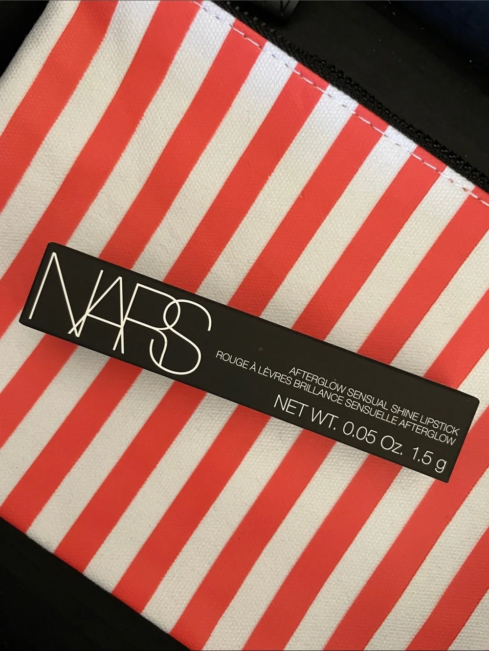 NARS Afterglow Sensual Shine Lipstick with Red and White Stripe Pouch